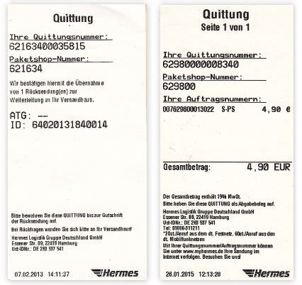 hermes quittungsnummer abholung
